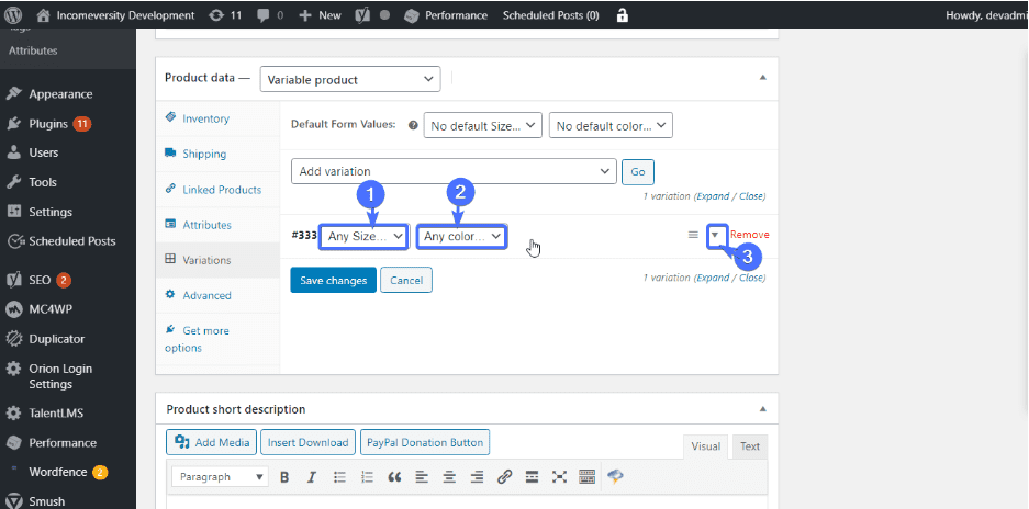 How to add variations