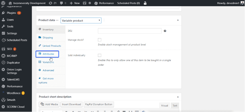 Adding attributes to your variable product