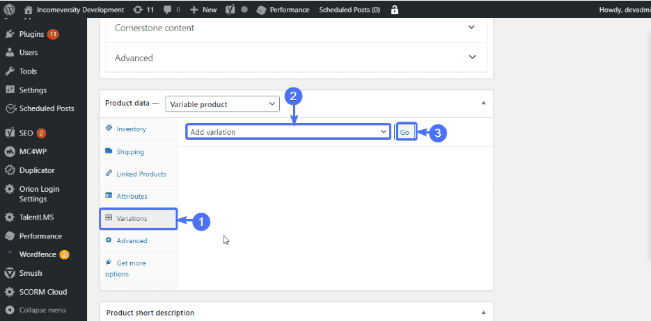 How to add variations