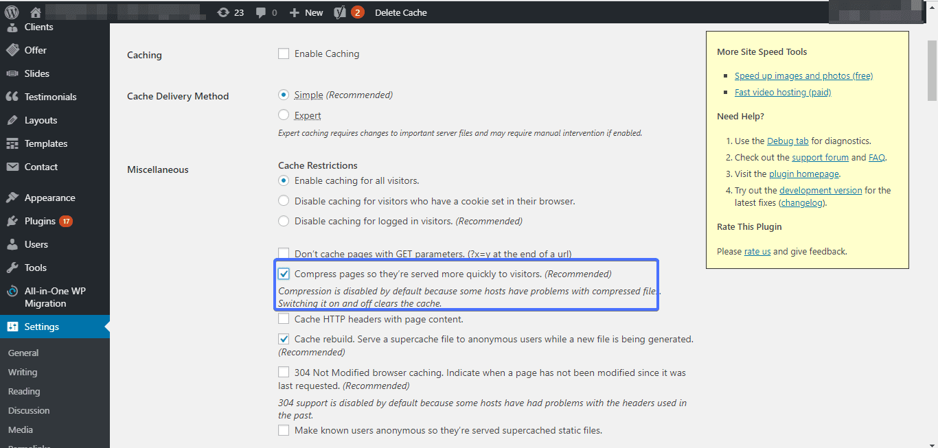 Compress pages so they are served more quickly to visitors 