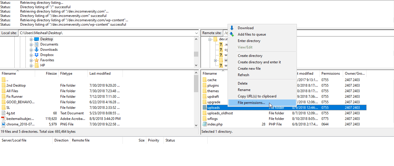 Change file permssions - How to fix image upload issues in WordPress