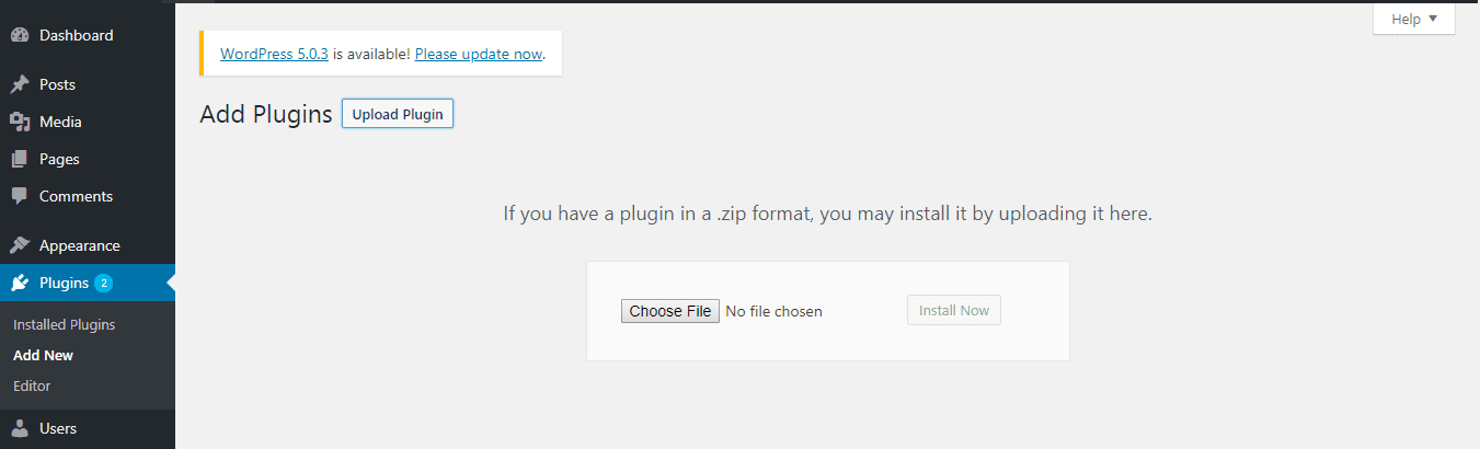 chose file upload and install