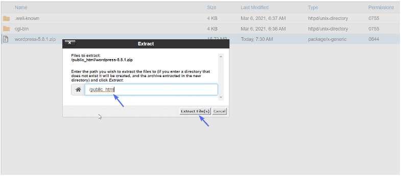 Extract wordpress File