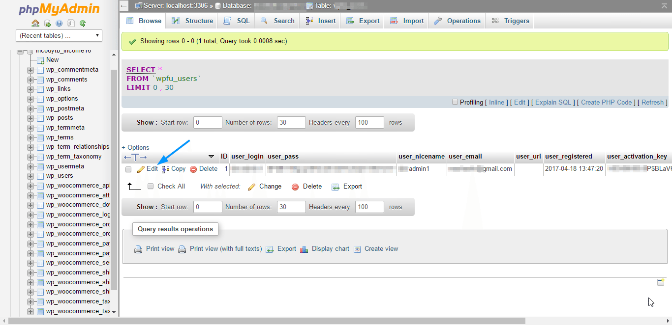 WordPress users table - Login WordPress Admin Dashboard