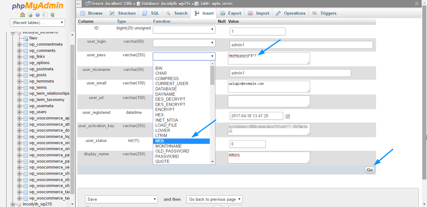 Change wordpress password