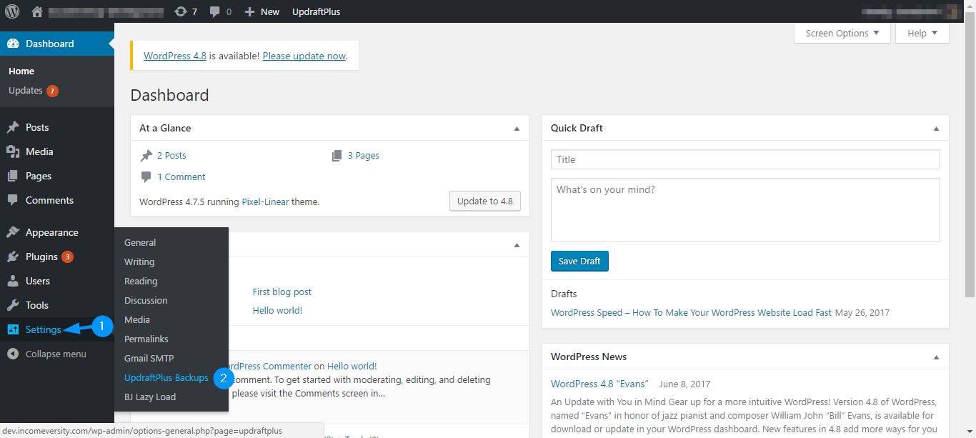 UpdraftPlus Settings - WordPress Backups