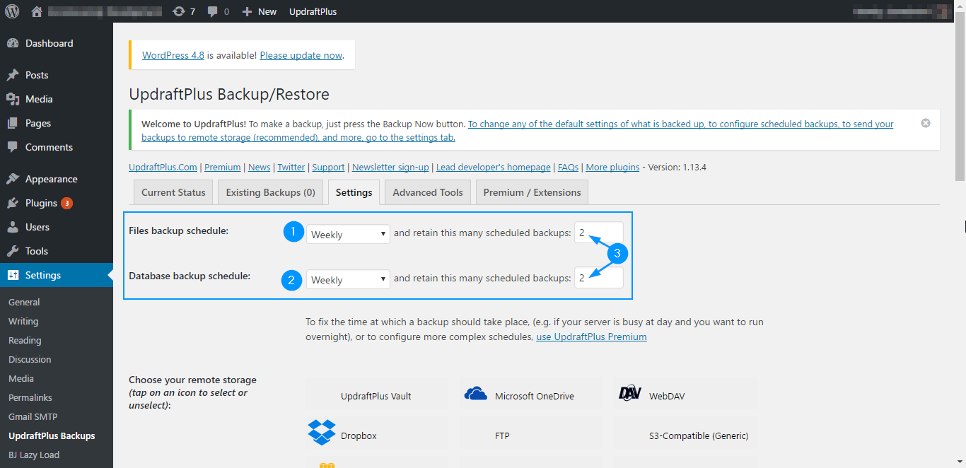 Setup WprdPress backup schedule