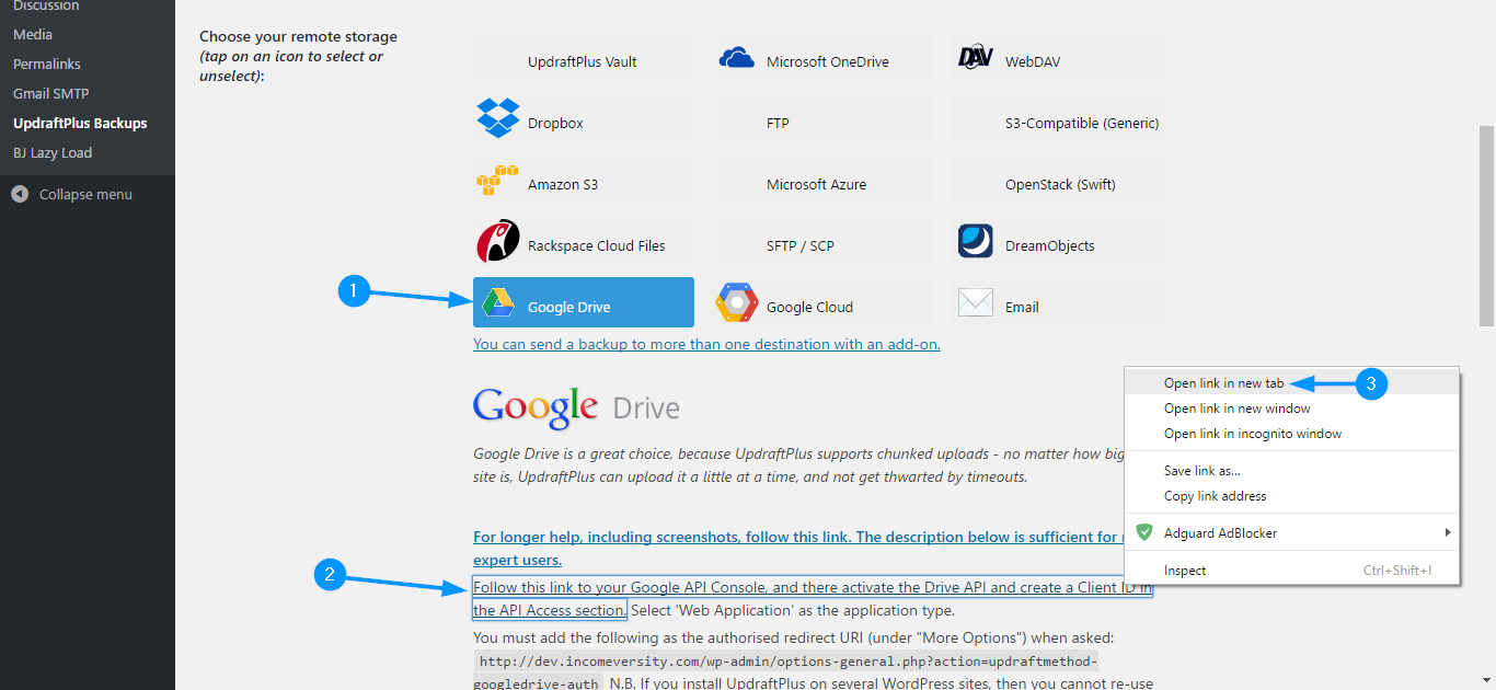 Set Google Drive API for WordPress Backup