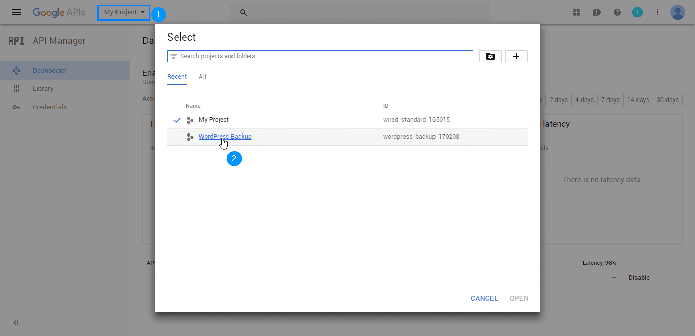 Setup Project for WordPress backup
