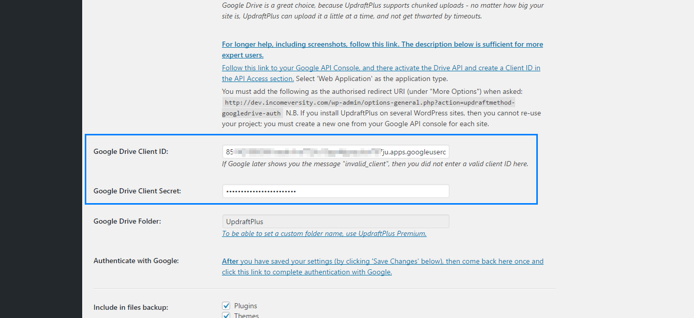 Paste credentials in Updraft