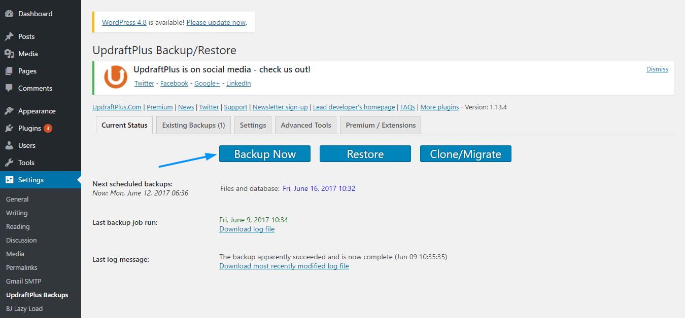 One-time WordPress backup