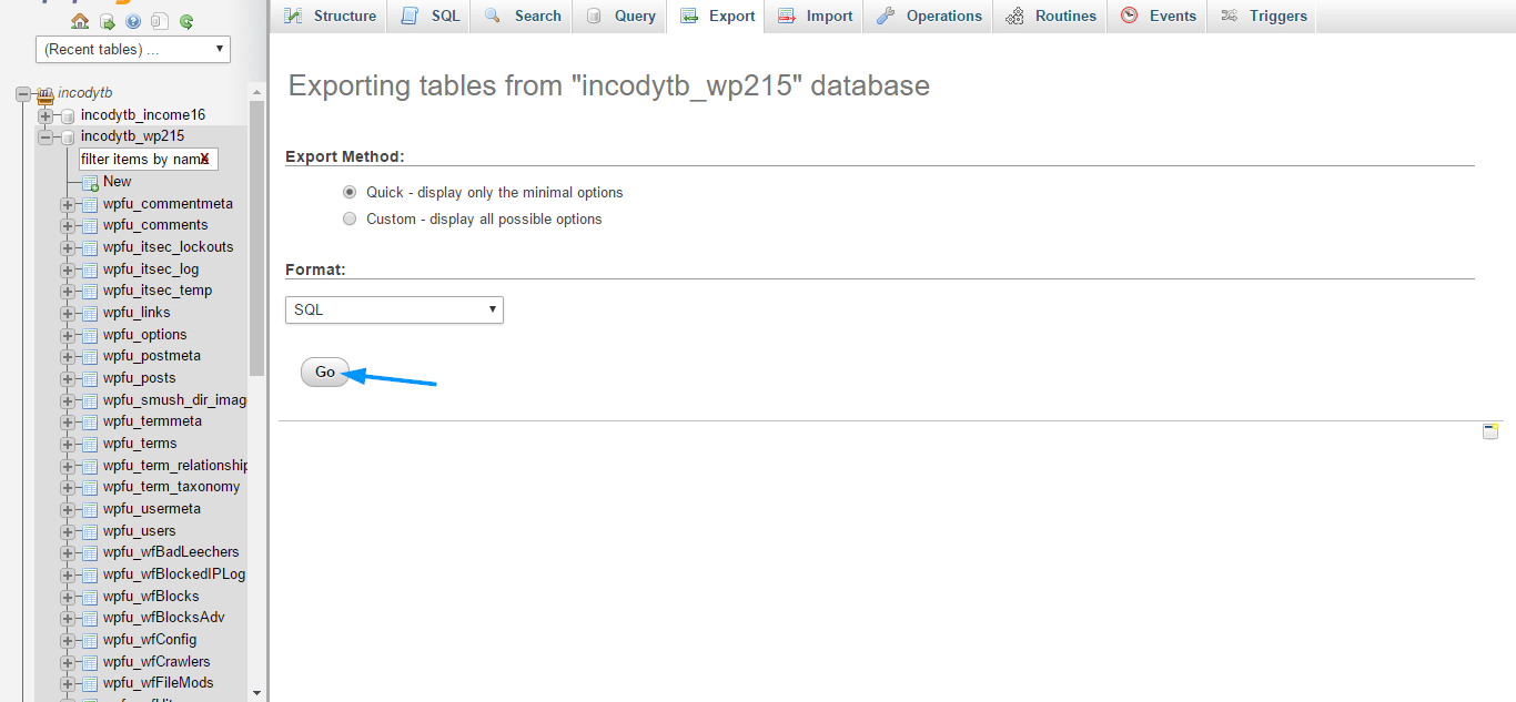 Export database SQL