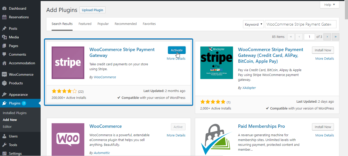 Install and activate WooCommerce Stripe Payment Gateway