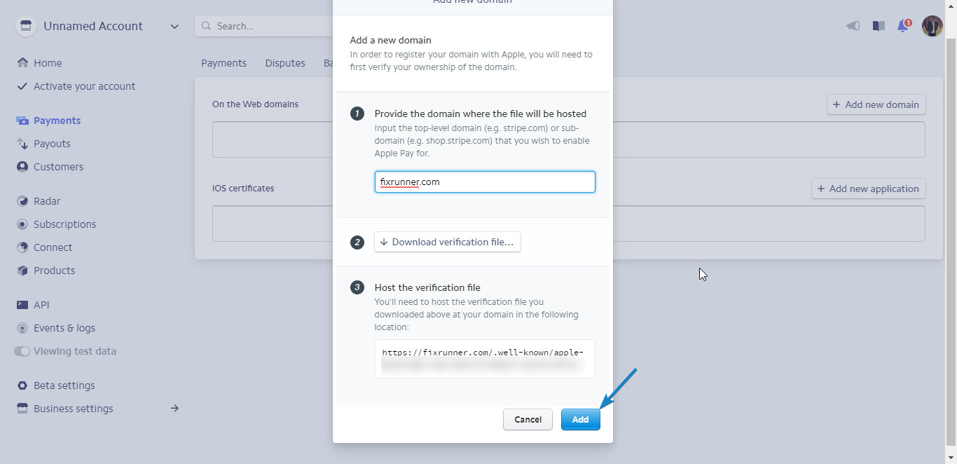 Add domain for Apple Pay