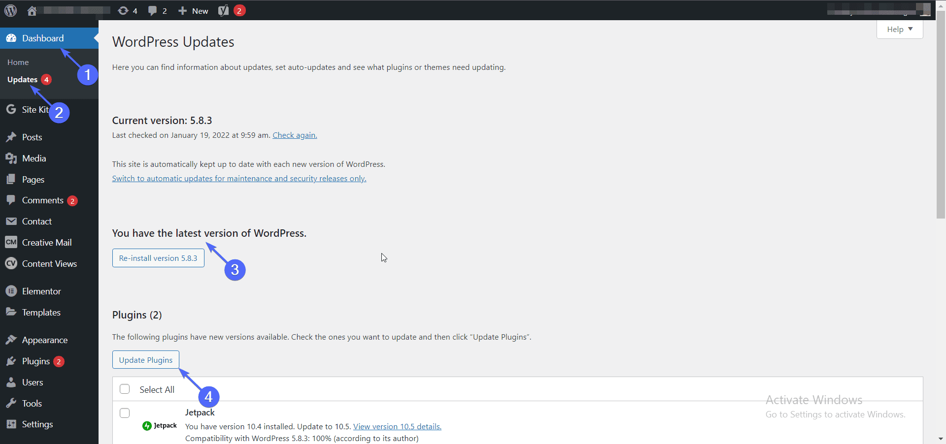 Update WordPress core