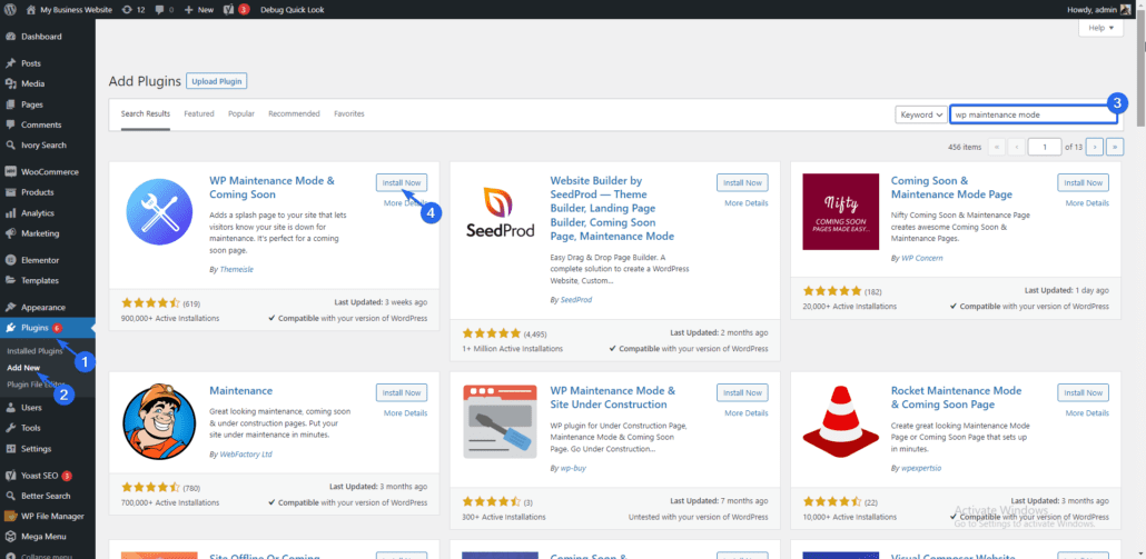 install wp maintenance mode plugin