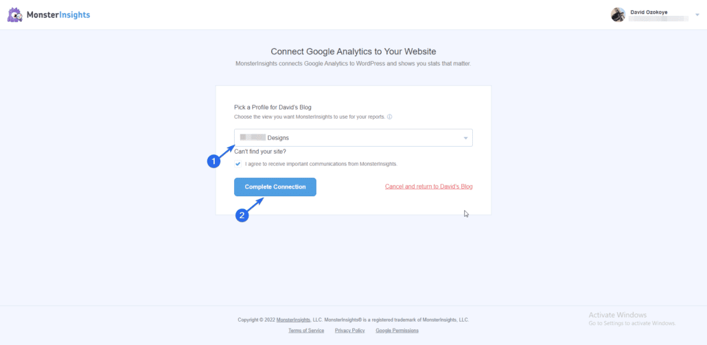 complete google analytics connection