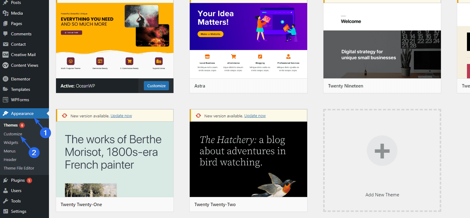 Open WordPress theme customizer