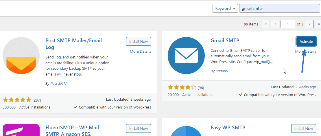 Activate Gmails SMTP Plugin