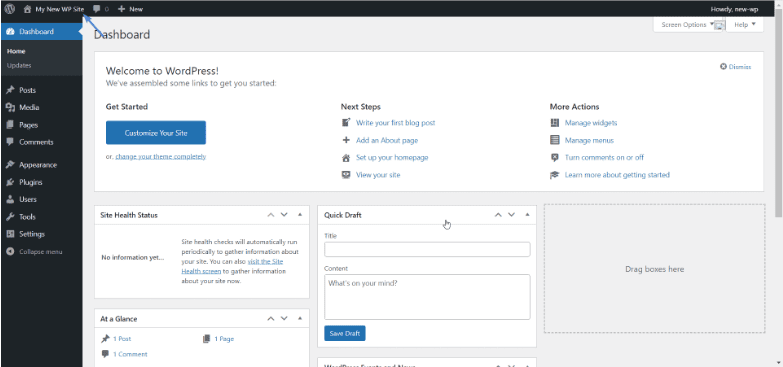 wordpress dashboard