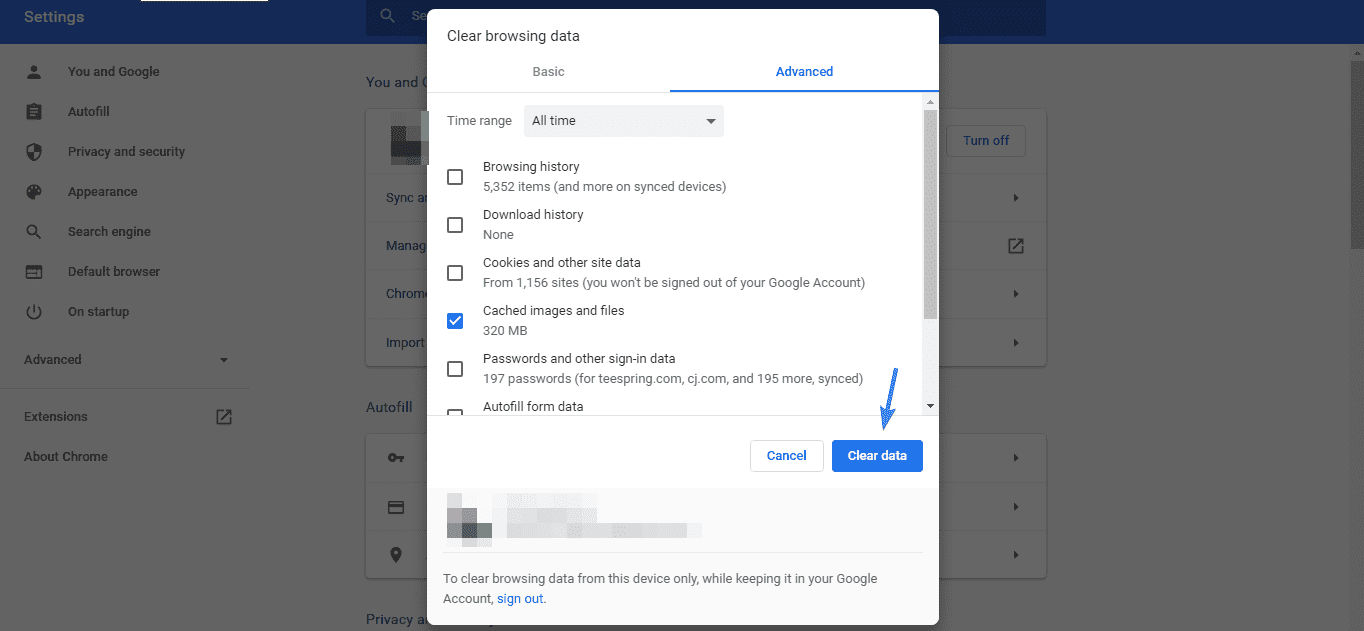 clear Chrome browser cache