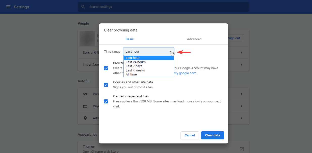 Clear browsing data
