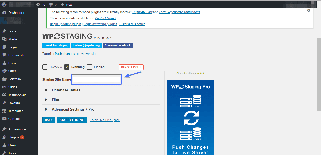 enter staging site name
