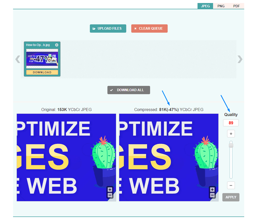 compress jpeg images example - Optimize Images for Web