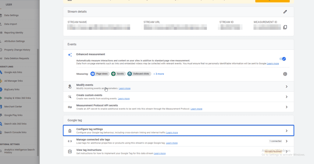 configure tag settings for google analytics