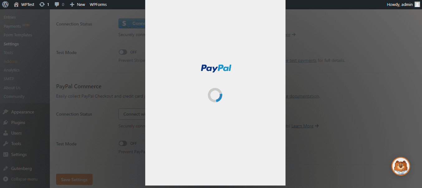 connect paypal screen