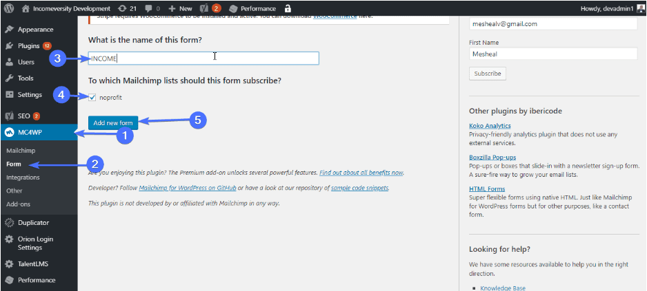 Create a sign up form