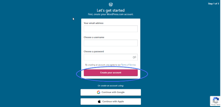 Creating a free WordPress account