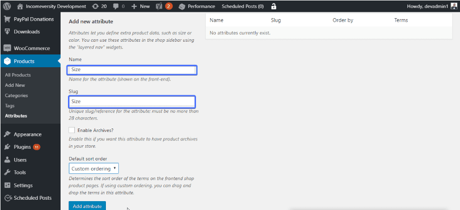 Creating a Global Product Attribute - WooCommerce variable product