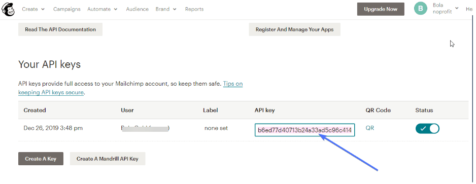 creating API key: mailchimp plugin for wordpress