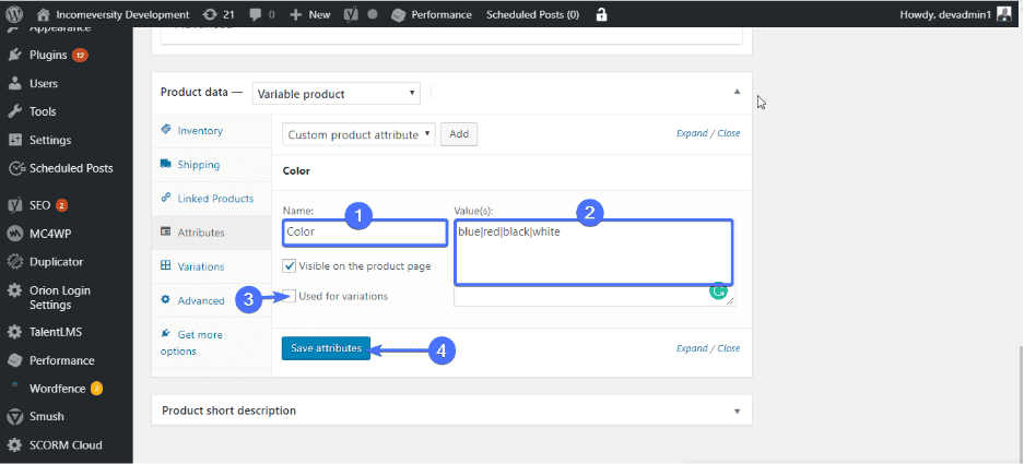 Custom product attributes