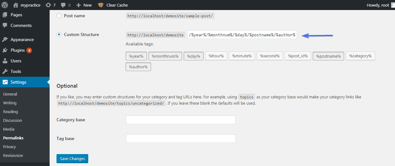 Setting up the custom structure url