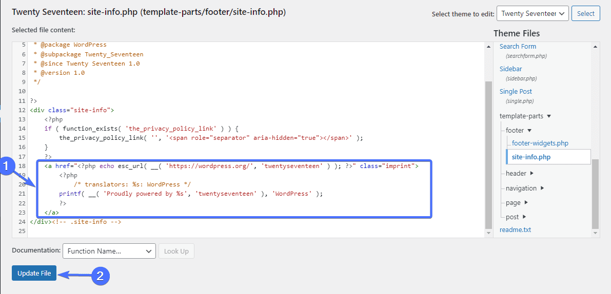 delete footer text code - How to Edit Footer in WordPress