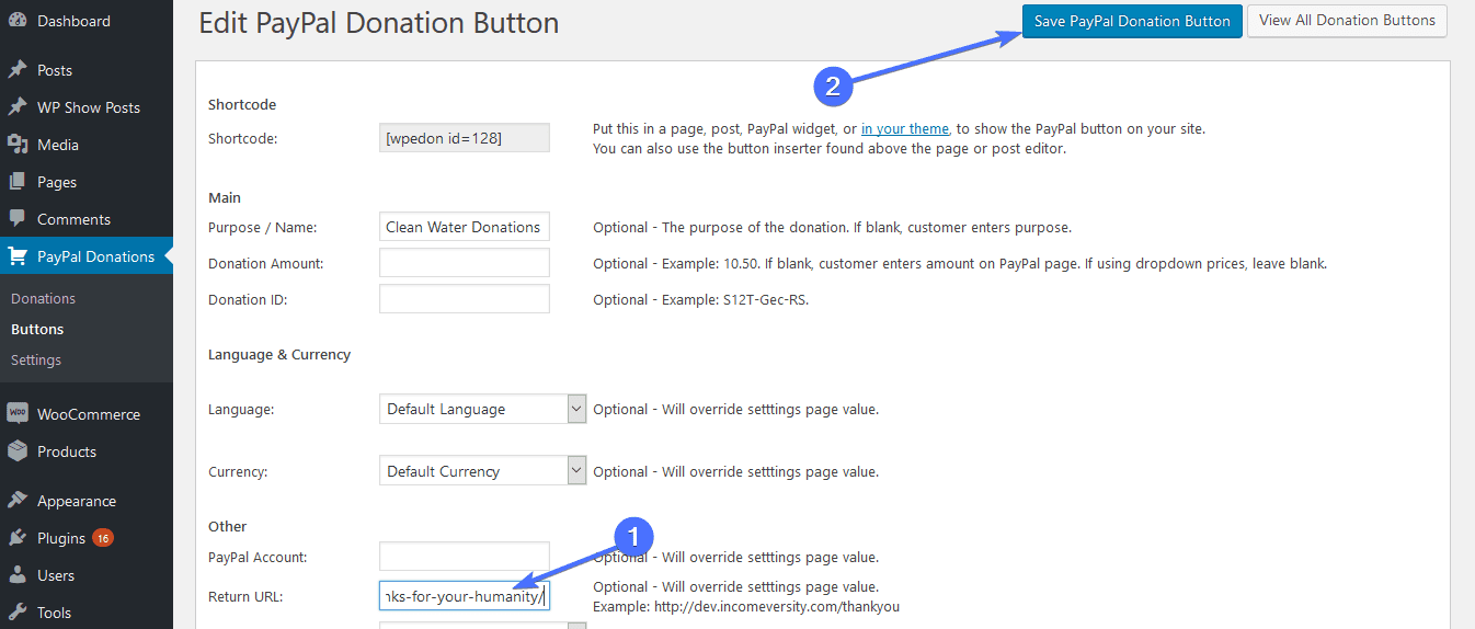Edit donate button