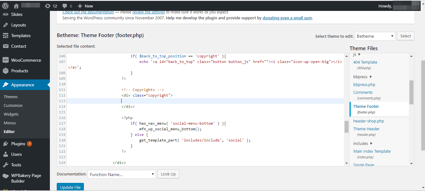remove powered by wordpress - edit footer