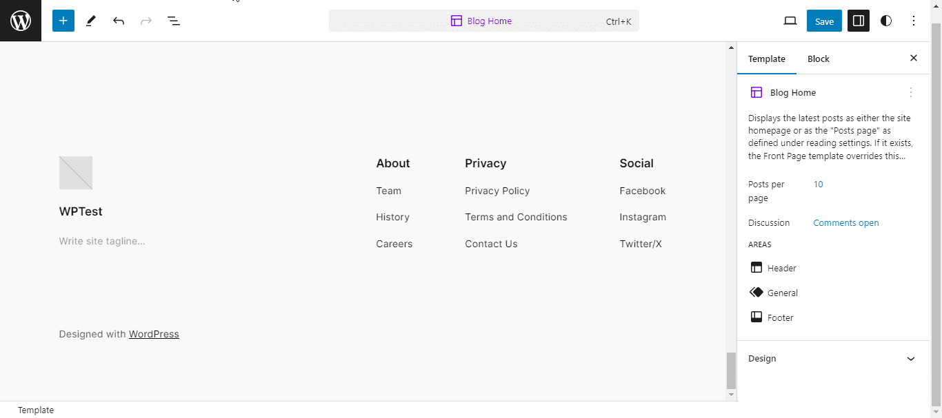 edit footer with site edtor