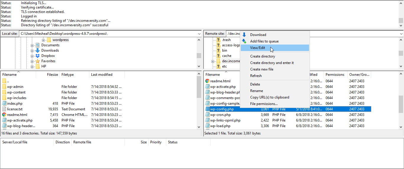 Edit wp-config