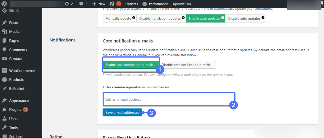 Enabling Email notifications