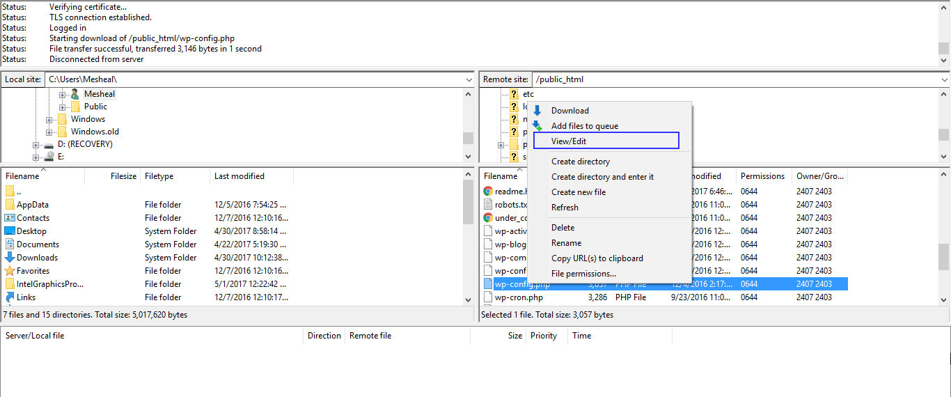 edit wp_config file