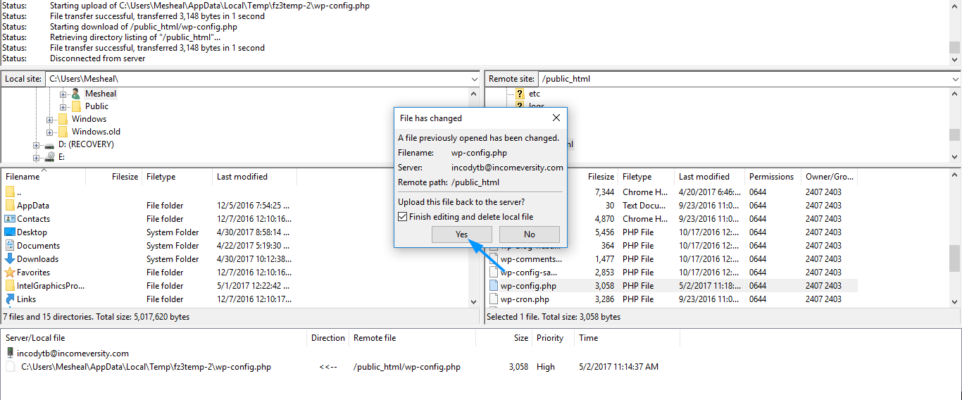 Upload edited file