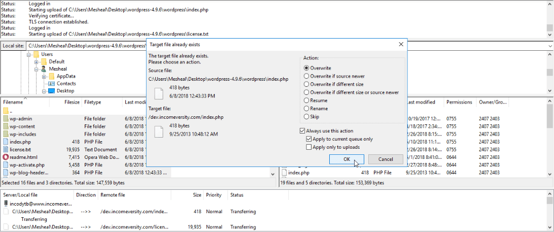 Overwrite WP files