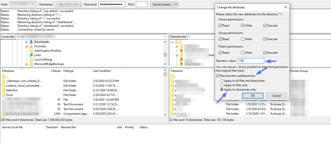 Folder permission setting: 403 forbidden error