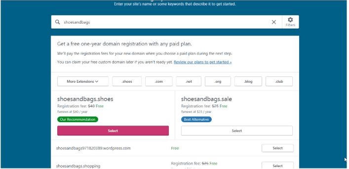 Choose a free domain