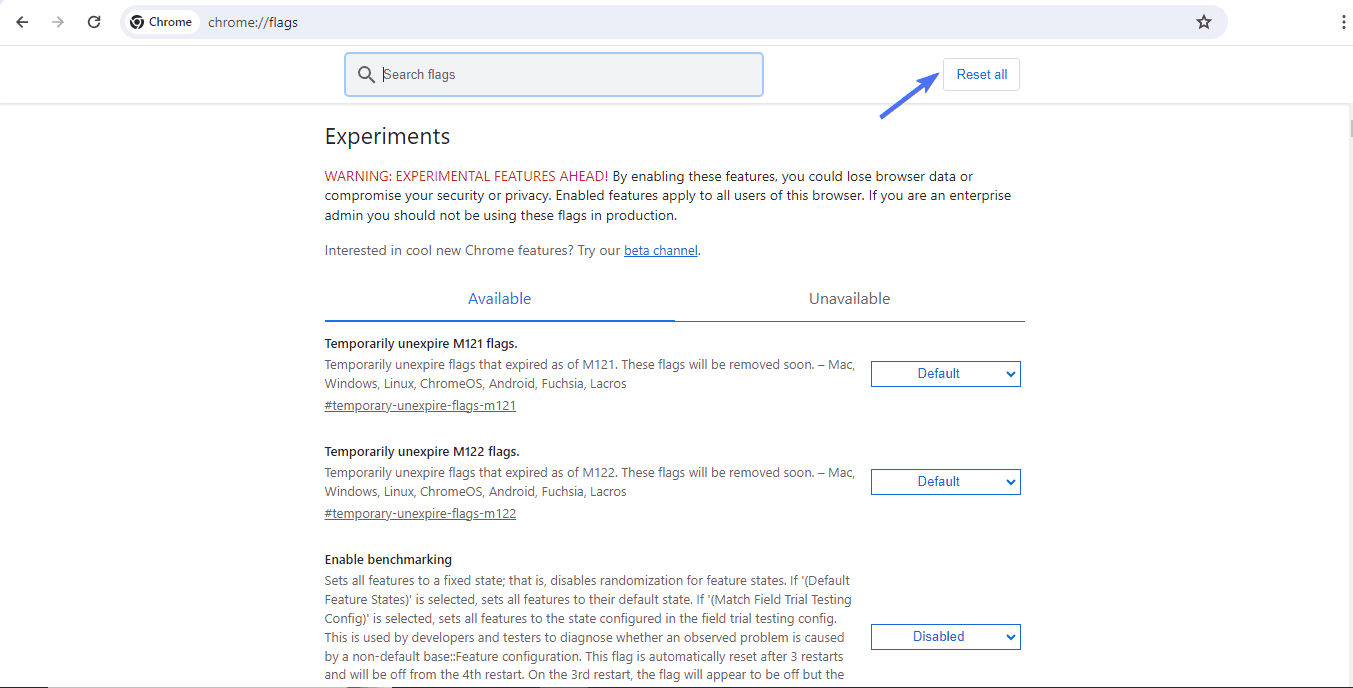 Reset Chrome Flags