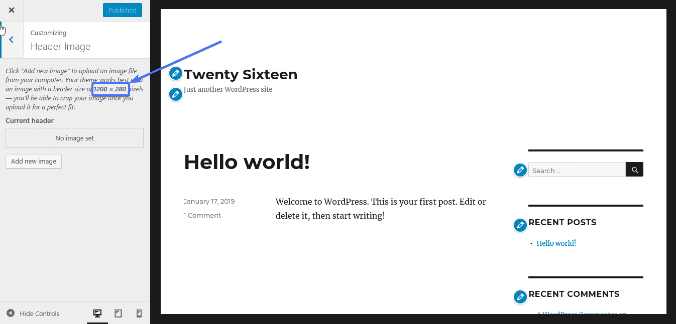 Default header image dimension