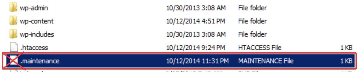 How to delete .maintenance file - wordpress updating failed